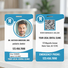 Tarjeta De Identificación Foto de clínica dental profesional azul teal blanc