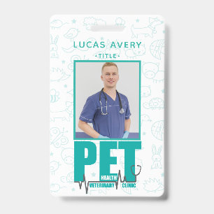 Tarjeta De Identificación Foto de Clínica Veterinaria Azul Moderno