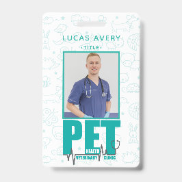 Tarjeta De Identificación Foto de Clínica Veterinaria Azul Moderno