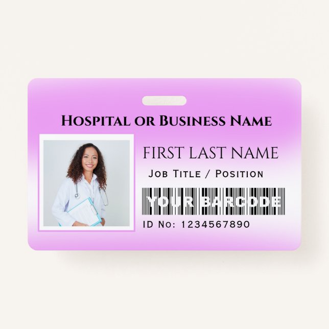 Tarjeta De Identificación Foto de código de barras Enfermera Médica de atenc (Anverso)