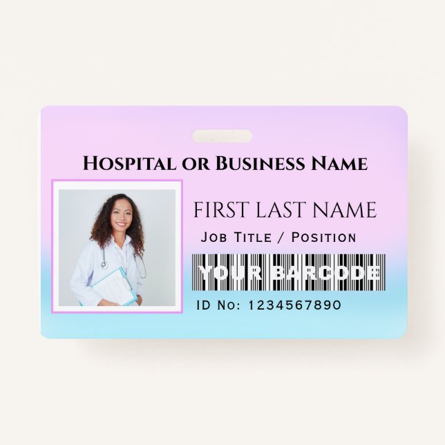 Tarjeta De Identificación Foto de código de barras Enfermera Médica de salud (Anverso)