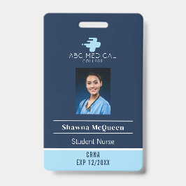 Tarjeta De Identificación Foto de código QR azul de estudiante de enfermera 