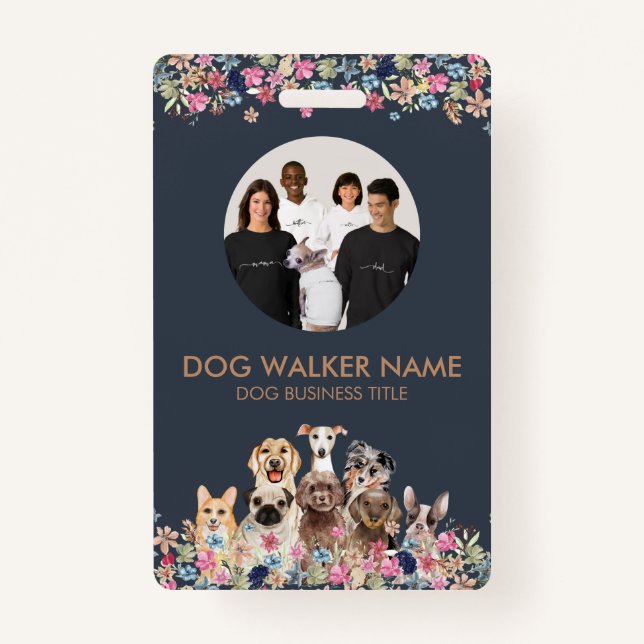 Tarjeta De Identificación Foto de Dogs Cute Floral (Anverso)