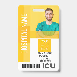 Tarjeta De Identificación Foto de empleado amarillo, código de barras, id. d