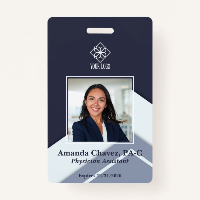Tarjeta De Identificación Foto de empleado azul moderno ID (Anverso)