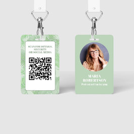 Tarjeta De Identificación Foto de empleado Código QR Palm verde