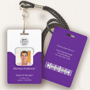 Tarjeta De Identificación Foto de empleado de carné de identidad morado con 