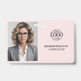 Tarjeta De Identificación Foto de empleado de empresa rosa pastel elegante m