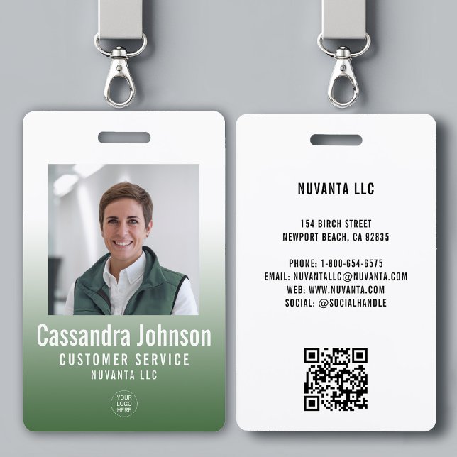 Tarjeta De Identificación Foto de empleado de gradiente verde empresarial (company corporate business employee photo id badge template green gradient modern minimalist simple)