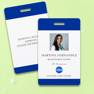 Tarjeta De Identificación Foto de empleado de hospital médico azul real pers