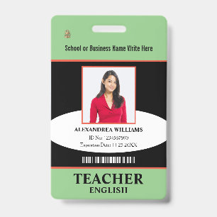 Tarjeta De Identificación Foto de empleado de maestro educativo Nombre ID