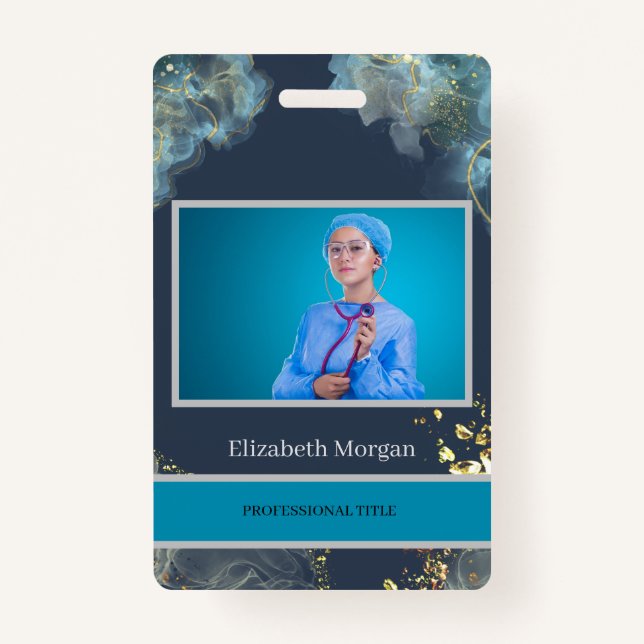 Tarjeta De Identificación Foto de empleado de moda Boho Blue (Anverso)