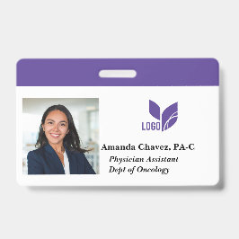 Tarjeta De Identificación Foto de empleado de negocio morado personalizada n