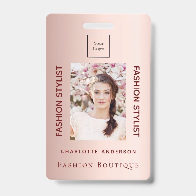 Tarjeta De Identificación Foto de empleado de oro Rosa (Anverso)