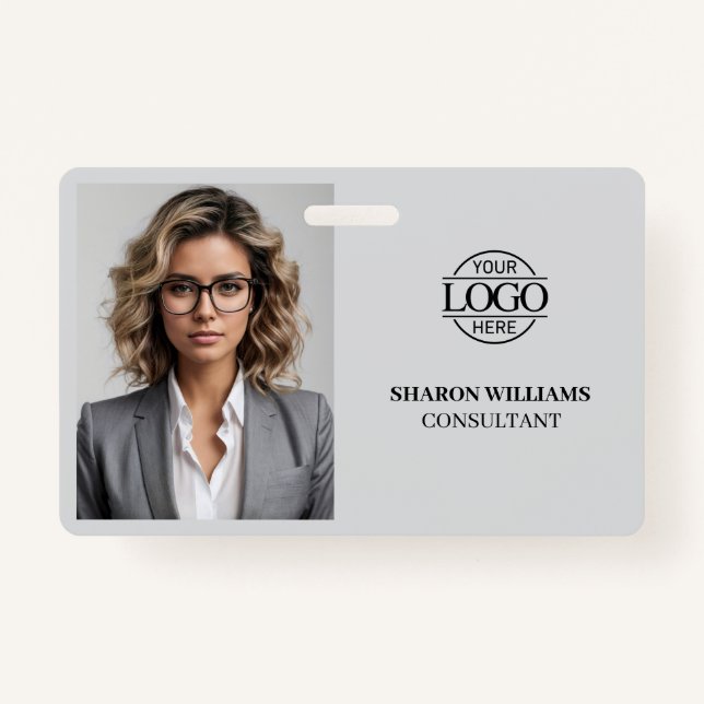 Tarjeta De Identificación Foto de empleado de una empresa moderna de Gris cl (Anverso)