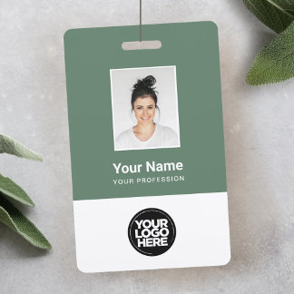 Tarjeta De Identificación Foto de empleado en verde salvia, logotipo, nombre