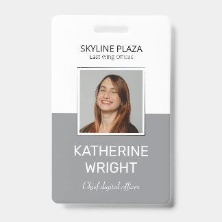 Tarjeta De Identificación Foto de empleado gris personalizada ID nombre cuad
