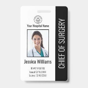 Tarjeta De Identificación Foto de empleado médico personalizado de Black