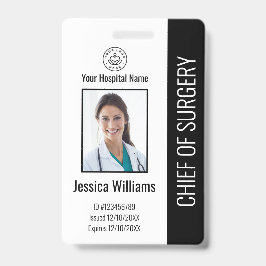 Tarjeta De Identificación Foto de empleado médico personalizado de Black