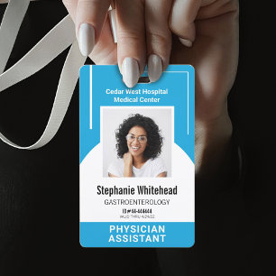 Tarjeta De Identificación Foto de Empleado Médico personalizado ID Aqua Blue