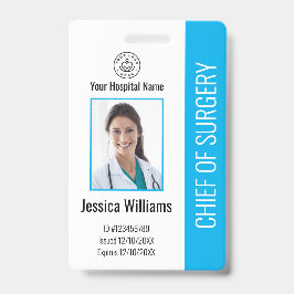 Tarjeta De Identificación Foto de Empleado Médico Personalizado ID Azul