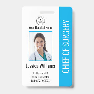Tarjeta De Identificación Foto de Empleado Médico Personalizado ID Azul