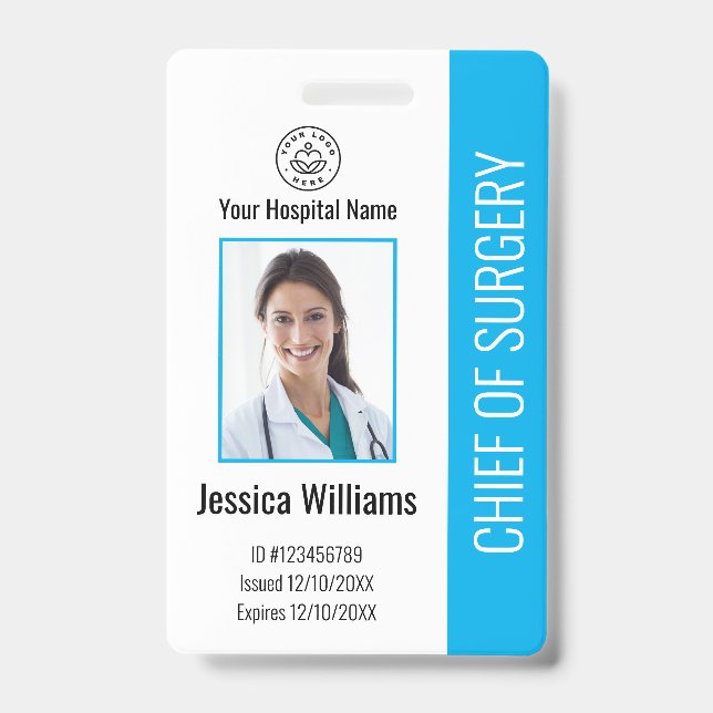 Tarjeta De Identificación Foto de Empleado Médico Personalizado ID Azul (Parte frontal)