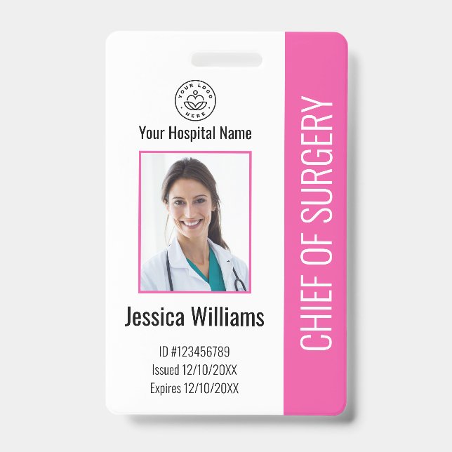 Tarjeta De Identificación Foto de Empleado Médico Personalizado ID Rosa (Parte frontal)