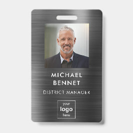 Tarjeta De Identificación Foto de empleado Metalizado negro moderno