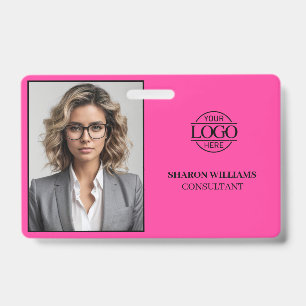 Tarjeta De Identificación Foto de empleado moderna simple curva rosa