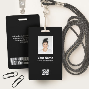 Tarjeta De Identificación Foto de empleado negro personalizado, código de ba