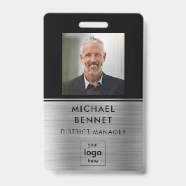 Tarjeta De Identificación Foto de empleado negro plateado moderno