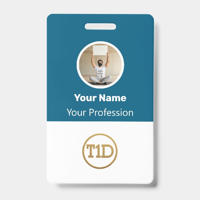 Tarjeta De Identificación Foto de empleado personalizada azul, código de bar (Parte frontal)