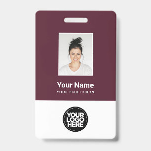 Tarjeta De Identificación Foto de empleado personalizada en rojo burdeos, có