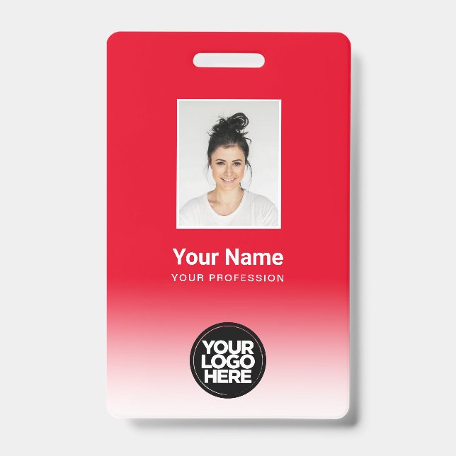 Tarjeta De Identificación Foto de empleado personalizada gradiente rojo (Parte frontal)