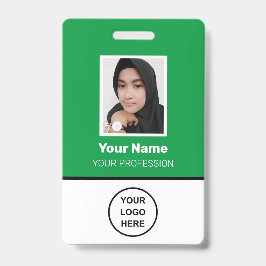 Tarjeta De Identificación Foto de empleado personalizada verde, código de ba