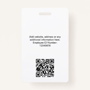 Tarjeta De Identificación Foto de empleado personalizado, código Qr, logotip