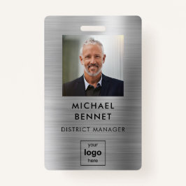 Tarjeta De Identificación Foto de empleado plateado moderno ID