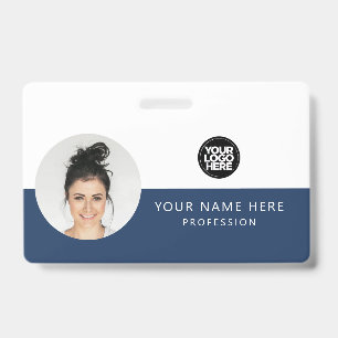 Tarjeta De Identificación Foto de empleado redonda, código QR, logotipo, nom