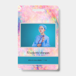 Tarjeta De Identificación Foto de empleado trendy holográfica opal ombre