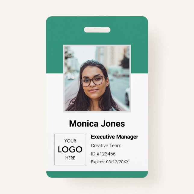 Tarjeta De Identificación Foto de empleado verde (Anverso)