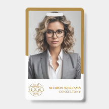 Foto de empleado y logotipo de empresa en oro blan