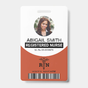 Tarjeta De Identificación Foto de enfermera registrada de terracota caduceo 