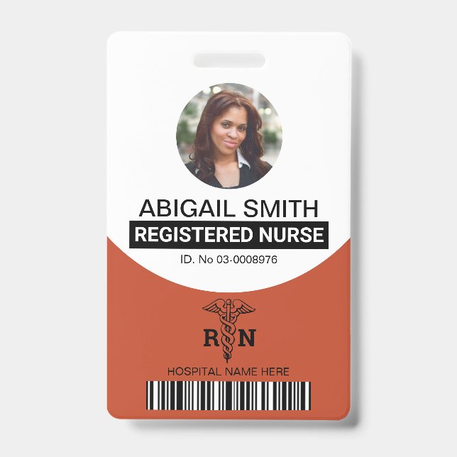 Tarjeta De Identificación Foto de enfermera registrada de terracota caduceo  (Parte frontal)