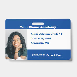 Tarjeta De Identificación Foto de Escuela en Casa Personalizada Blue Do It Y
