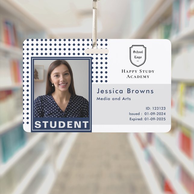 Tarjeta De Identificación Foto de ID de estudiante moderna azul marino Unive (Subido por el creador)