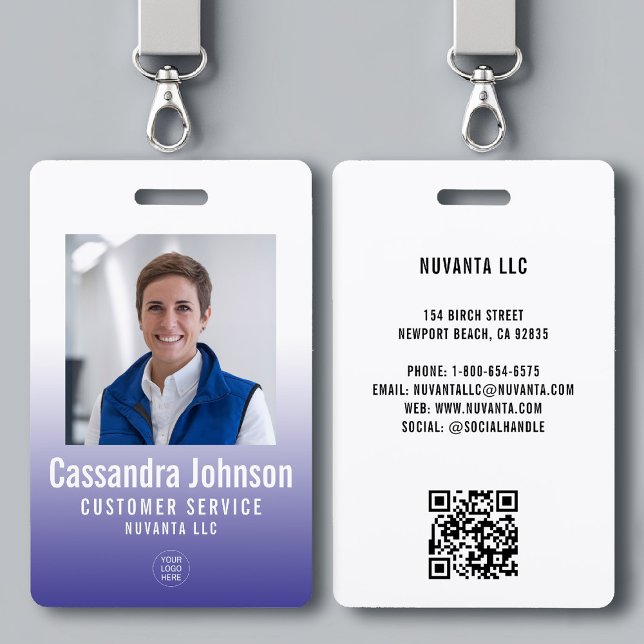 Tarjeta De Identificación Foto de identificación de empleado con gradiente a (company corporate business employee photo id badge template blue gradient modern minimalist simple)