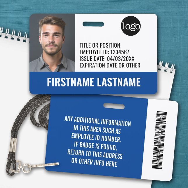 Tarjeta De Identificación Foto de identificación de empleado esencial, códig (Personalized Name Badge with Photo and Company Logo)