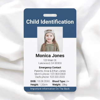 Tarjeta De Identificación Foto de identificación de niños de la marina azul