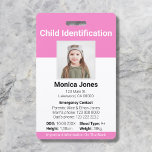 Tarjeta De Identificación Foto de identificación de niños Pink<br><div class="desc">ID de niño.</div>